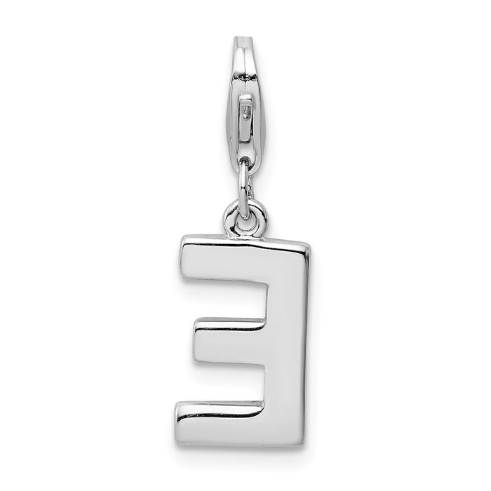 Million Charms 925 Sterling Silver Rhodium-Plated (Cubic Zirconia) CZ Letter E With Lobster Clasp Charm