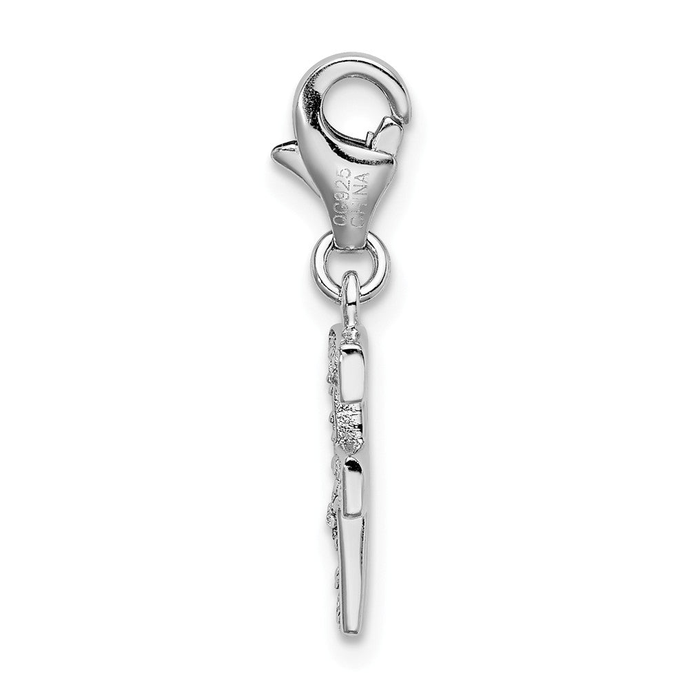 Million Charms 925 Sterling Silver Rhodium-Plated (Cubic Zirconia) CZ Letter F With Lobster Clasp Charm