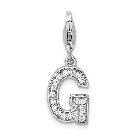 Million Charms 925 Sterling Silver Rhodium-Plated (Cubic Zirconia) CZ Letter G With Lobster Clasp Charm