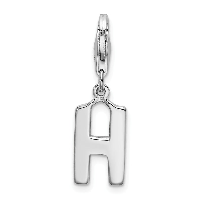 Million Charms 925 Sterling Silver Rhodium-Plated (Cubic Zirconia) CZ Letter H With Lobster Clasp Charm