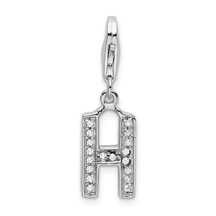 Million Charms 925 Sterling Silver Rhodium-Plated (Cubic Zirconia) CZ Letter H With Lobster Clasp Charm