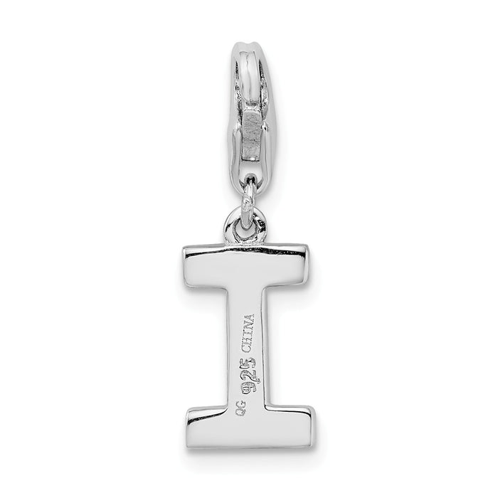 Million Charms 925 Sterling Silver Rhodium-Plated (Cubic Zirconia) CZ Letter I With Lobster Clasp Charm