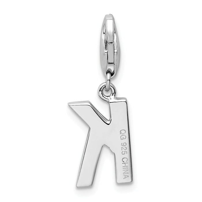 Million Charms 925 Sterling Silver Rhodium-Plated (Cubic Zirconia) CZ Letter K With Lobster Clasp Charm