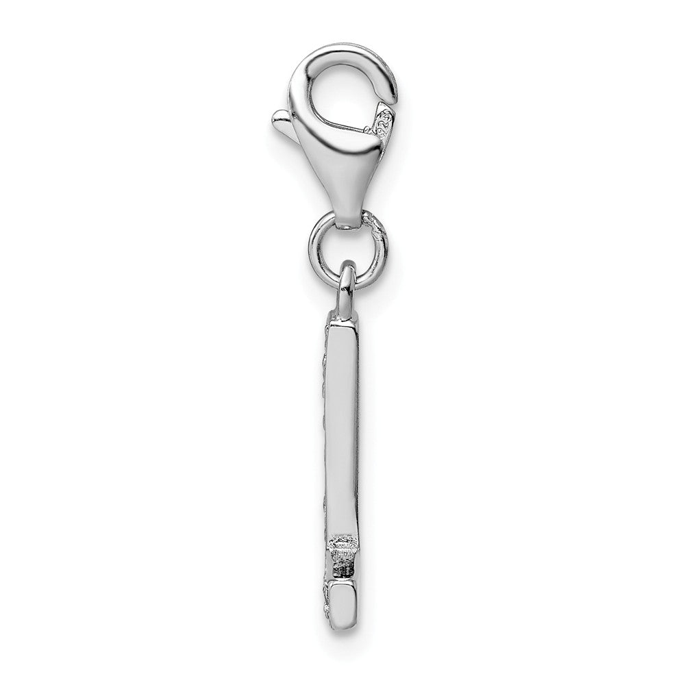Million Charms 925 Sterling Silver Rhodium-Plated (Cubic Zirconia) CZ Letter L With Lobster Clasp Charm