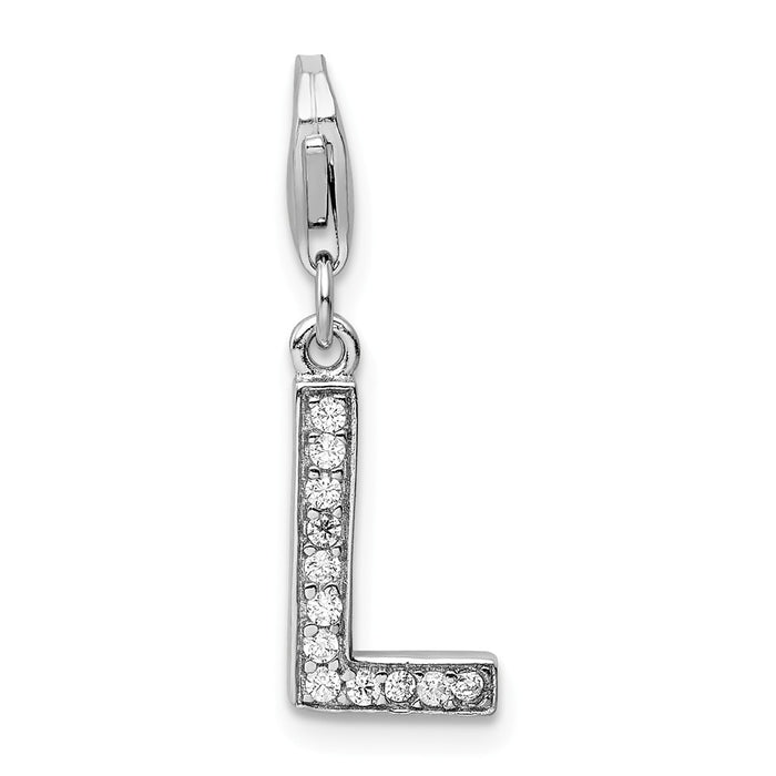 Million Charms 925 Sterling Silver Rhodium-Plated (Cubic Zirconia) CZ Letter L With Lobster Clasp Charm