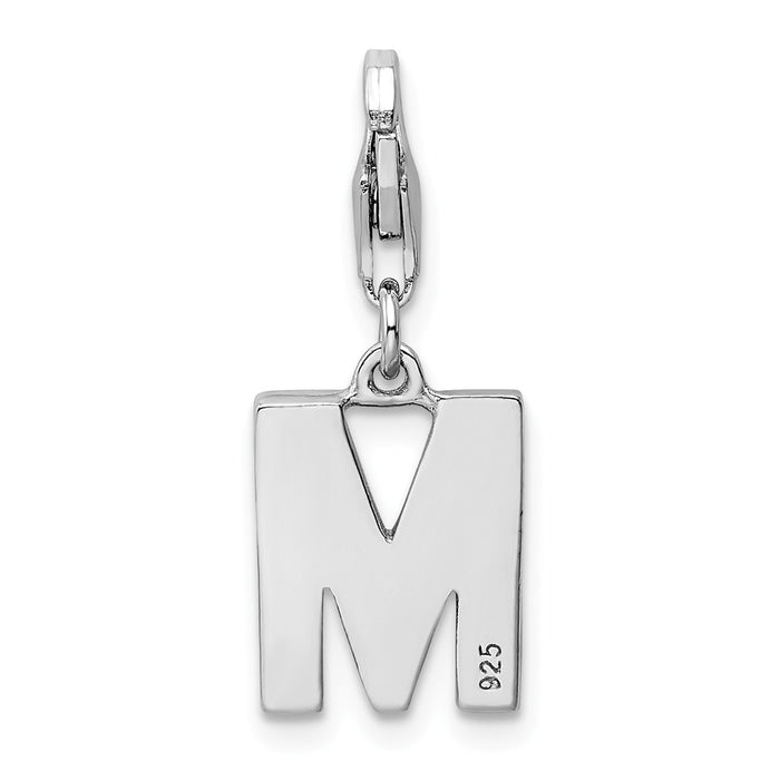 Million Charms 925 Sterling Silver Rhodium-Plated (Cubic Zirconia) CZ Letter M With Lobster Clasp Charm