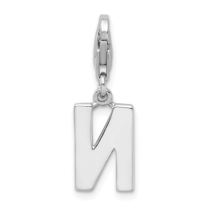 Million Charms 925 Sterling Silver Rhodium-Plated (Cubic Zirconia) CZ Letter N With Lobster Clasp Charm