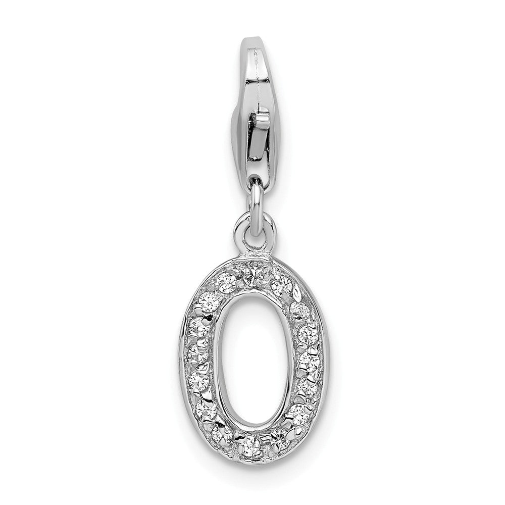 Million Charms 925 Sterling Silver Rhodium-Plated (Cubic Zirconia) CZ Letter O With Lobster Clasp Charm
