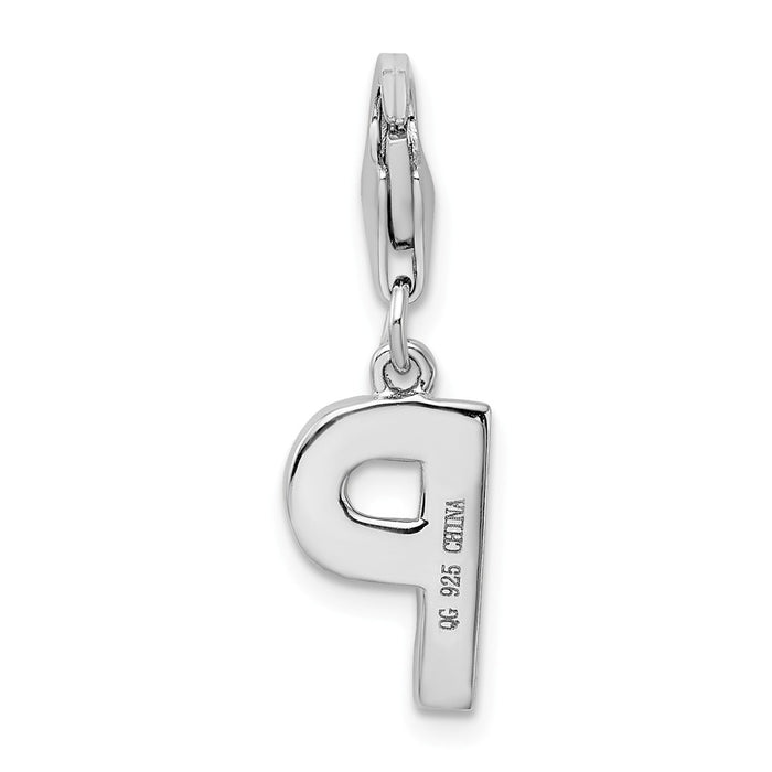 Million Charms 925 Sterling Silver Rhodium-Plated (Cubic Zirconia) CZ Letter P With Lobster Clasp Charm