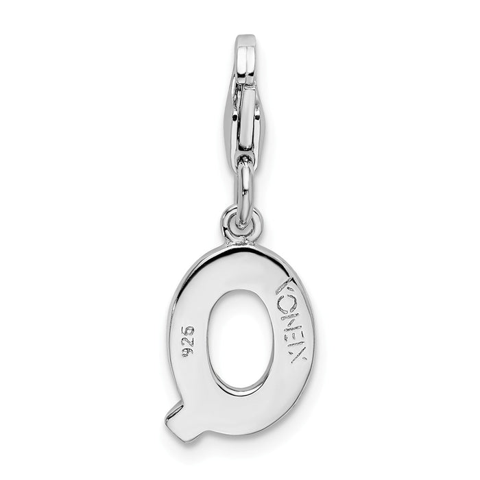 Million Charms 925 Sterling Silver Rhodium-Plated (Cubic Zirconia) CZ Letter Q With Lobster Clasp Charm