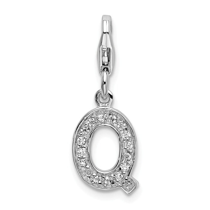 Million Charms 925 Sterling Silver Rhodium-Plated (Cubic Zirconia) CZ Letter Q With Lobster Clasp Charm