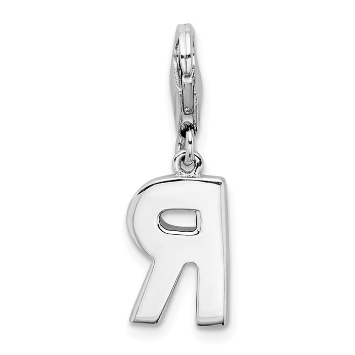 Million Charms 925 Sterling Silver Rhodium-Plated (Cubic Zirconia) CZ Letter R With Lobster Clasp Charm