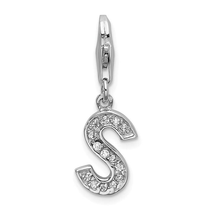 Million Charms 925 Sterling Silver Rhodium-Plated (Cubic Zirconia) CZ Letter S With Lobster Clasp Charm