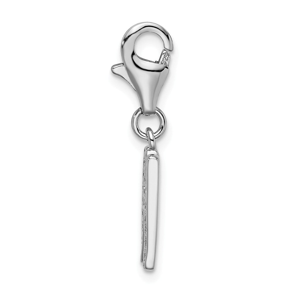 Million Charms 925 Sterling Silver Rhodium-Plated (Cubic Zirconia) CZ Letter W With Lobster Clasp Charm