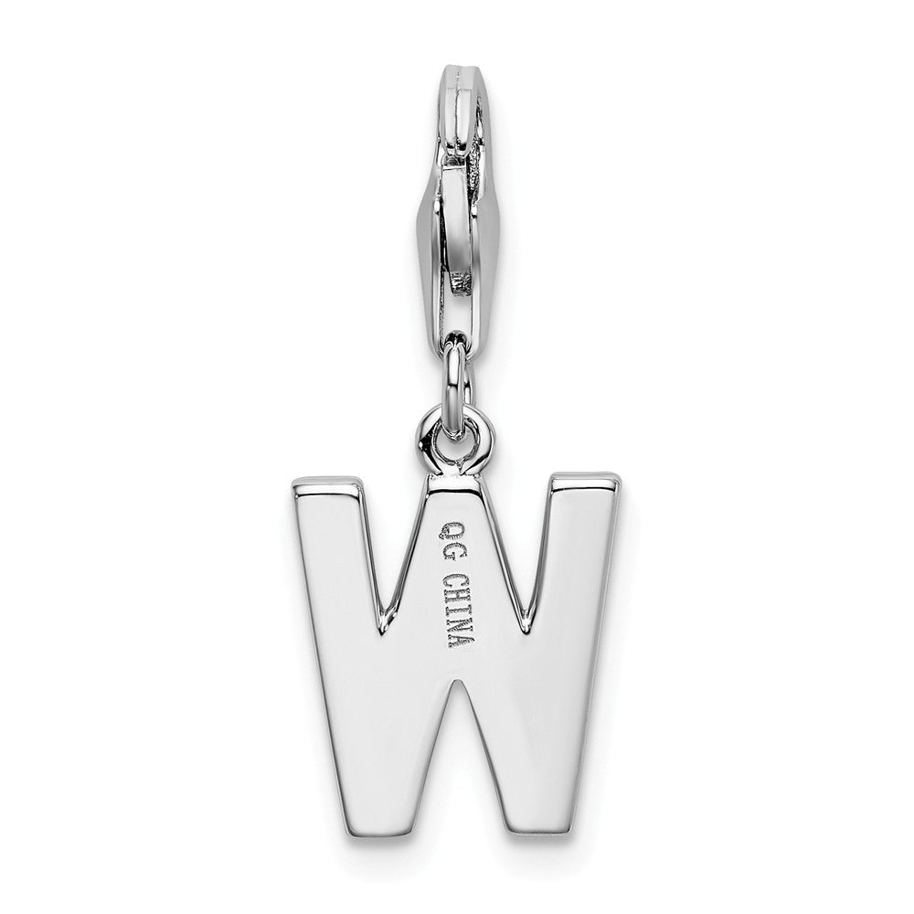 Million Charms 925 Sterling Silver Rhodium-Plated (Cubic Zirconia) CZ Letter W With Lobster Clasp Charm