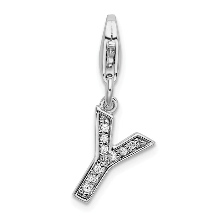 Million Charms 925 Sterling Silver Rhodium-Plated (Cubic Zirconia) CZ Letter Y With Lobster Clasp Charm