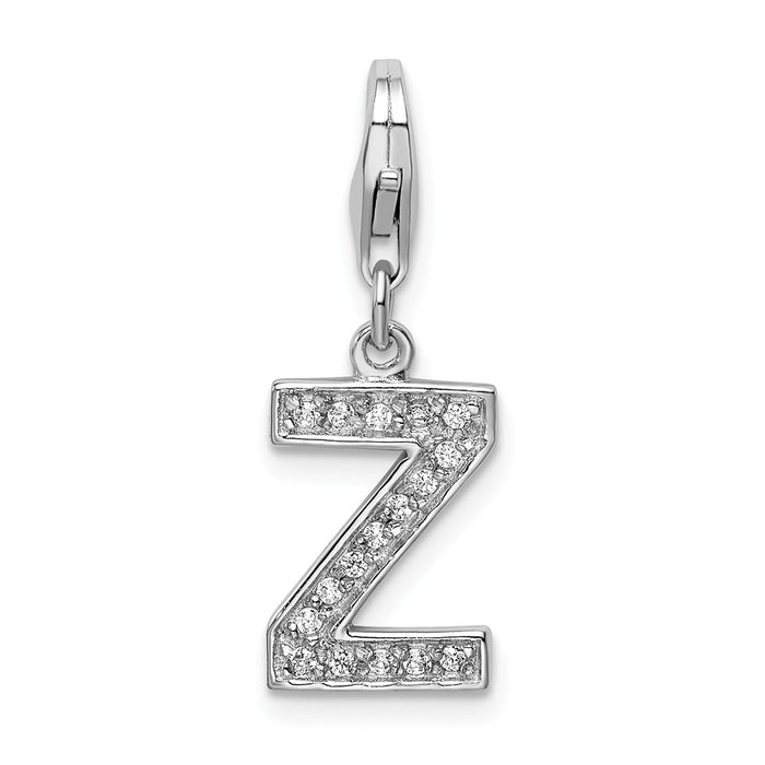 Million Charms 925 Sterling Silver Rhodium-Plated (Cubic Zirconia) CZ Letter Z With Lobster Clasp Charm