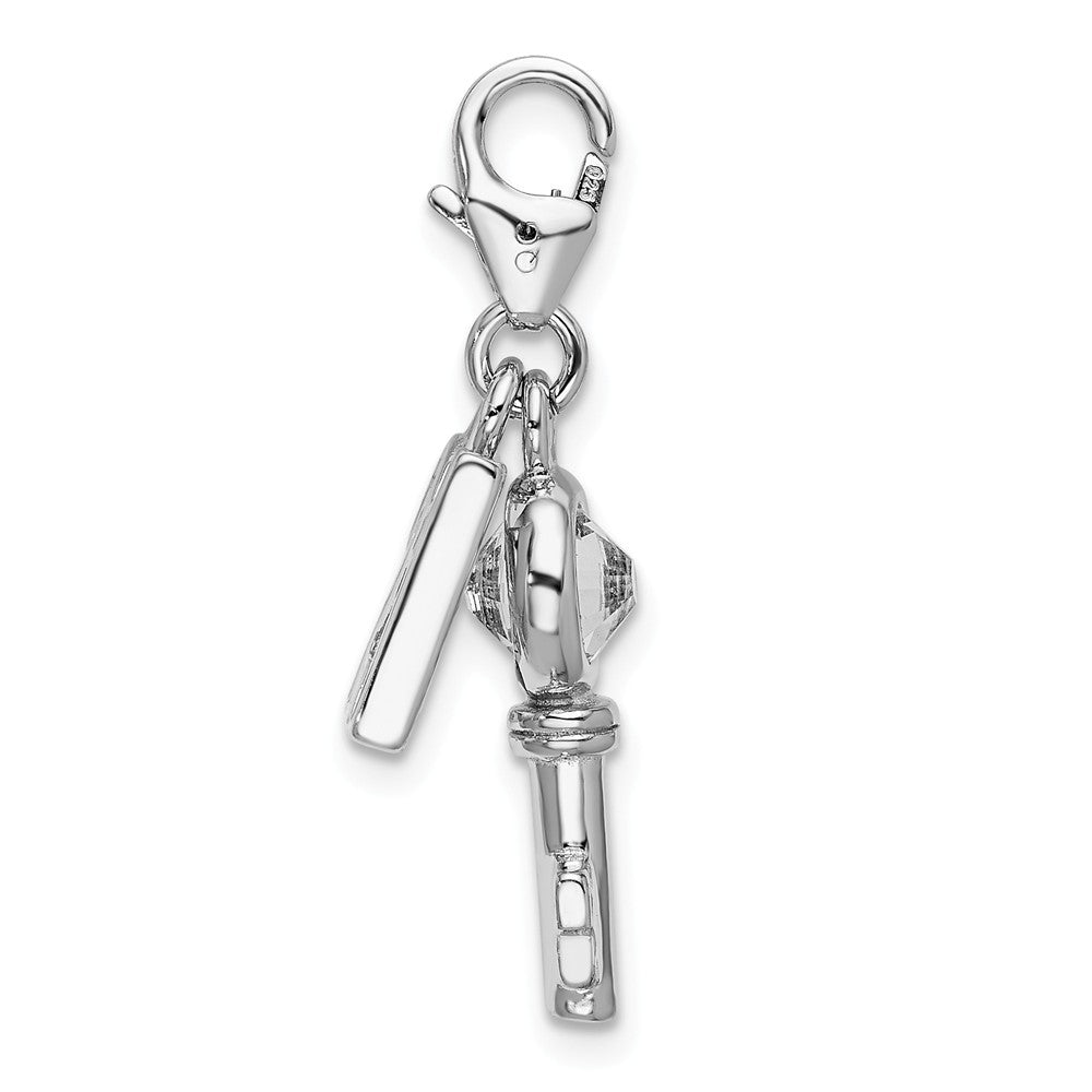 Million Charms 925 Sterling Silver Rhodium-Plated 3-D Enameled 21, Key With Lobster Clasp Charm