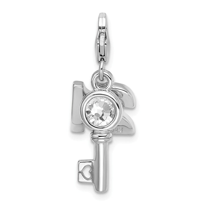 Million Charms 925 Sterling Silver Rhodium-Plated 3-D Enameled 21, Key With Lobster Clasp Charm