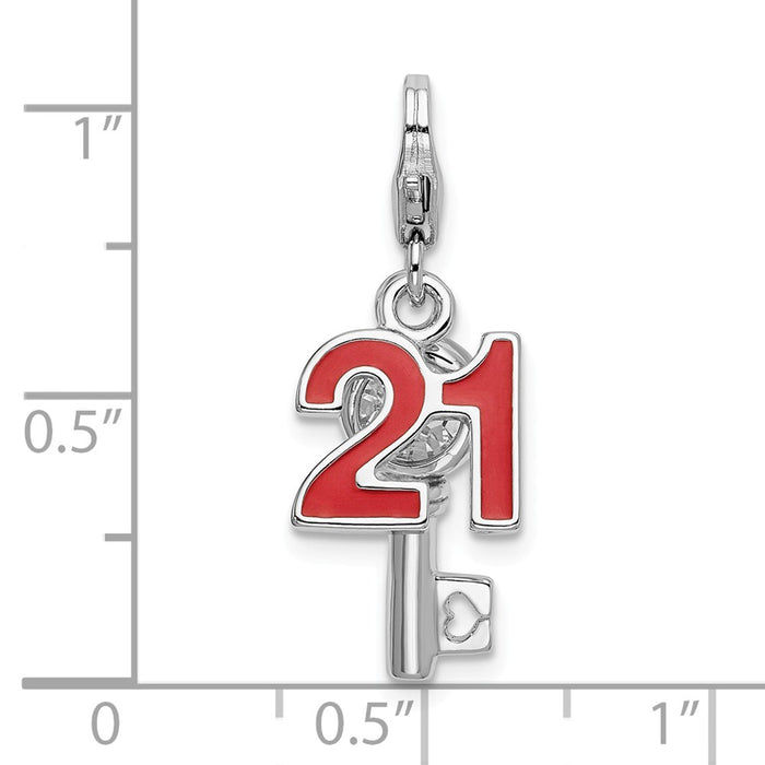 Million Charms 925 Sterling Silver Rhodium-Plated 3-D Enameled 21, Key With Lobster Clasp Charm