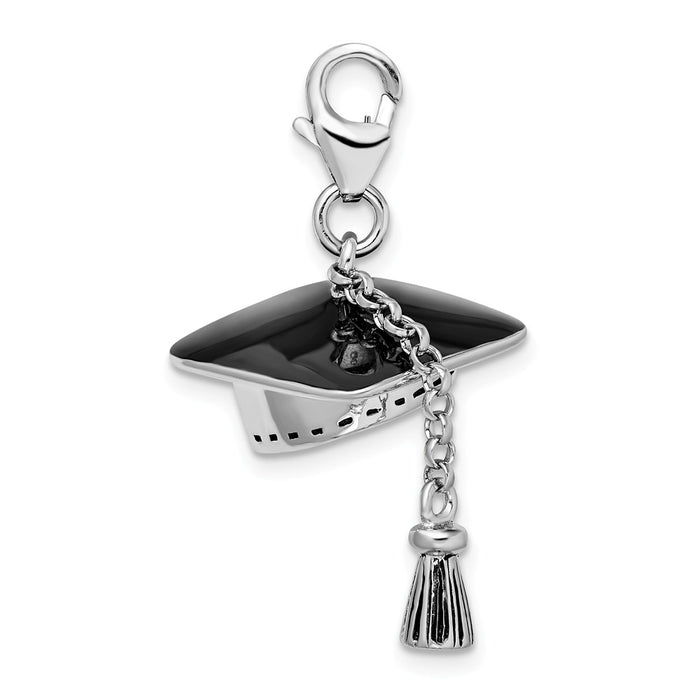 Million Charms 925 Sterling Silver Rhodium-Plated 3-D Graduation Cap With Lobster Clasp Charm