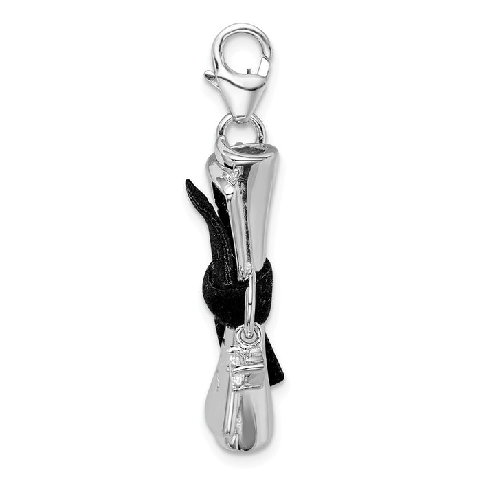 Million Charms 925 Sterling Silver Rhodium-Plated 3-D (Cubic Zirconia) CZ Ribboned Diploma With Lobster Clasp Charm