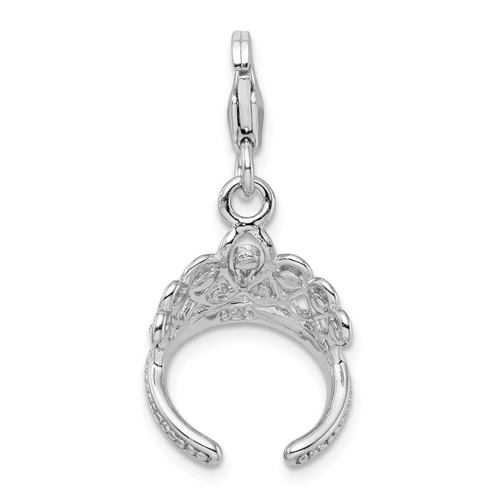 Million Charms 925 Sterling Silver Rhodium-Plated 3-D Swarovski Crystals Tiara With Lobster Clasp Charm