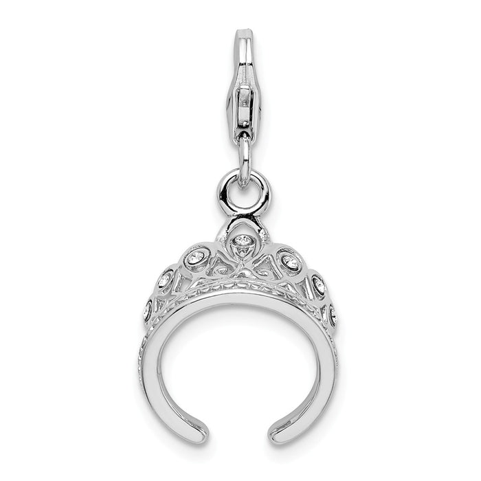 Million Charms 925 Sterling Silver Rhodium-Plated 3-D Swarovski Crystals Tiara With Lobster Clasp Charm