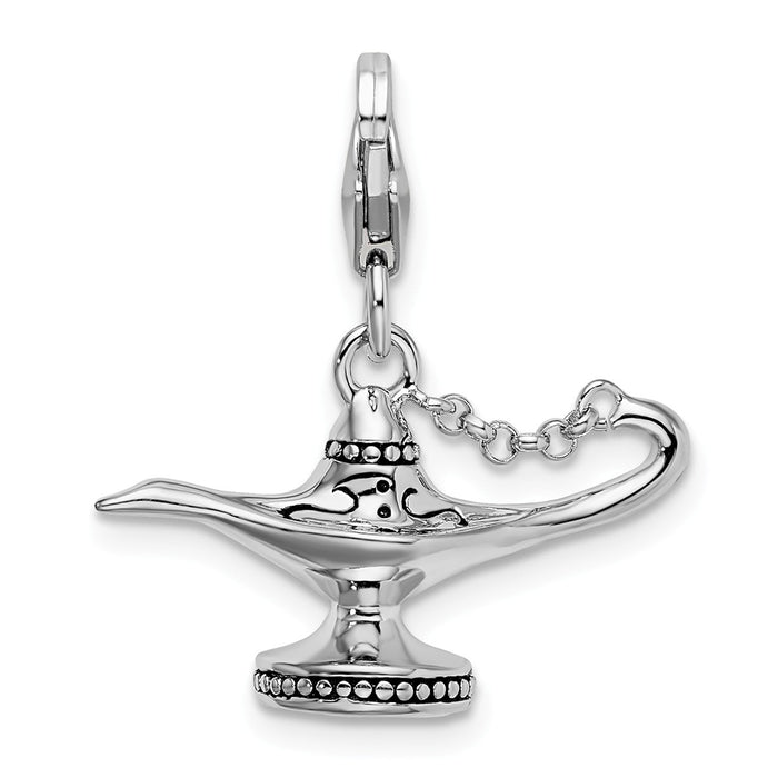 Million Charms 925 Sterling Silver With Rhodium-Plated 3-D Enameled Magic Lamp With Lobster Clasp Charm