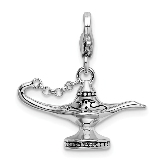 Million Charms 925 Sterling Silver With Rhodium-Plated 3-D Enameled Magic Lamp With Lobster Clasp Charm