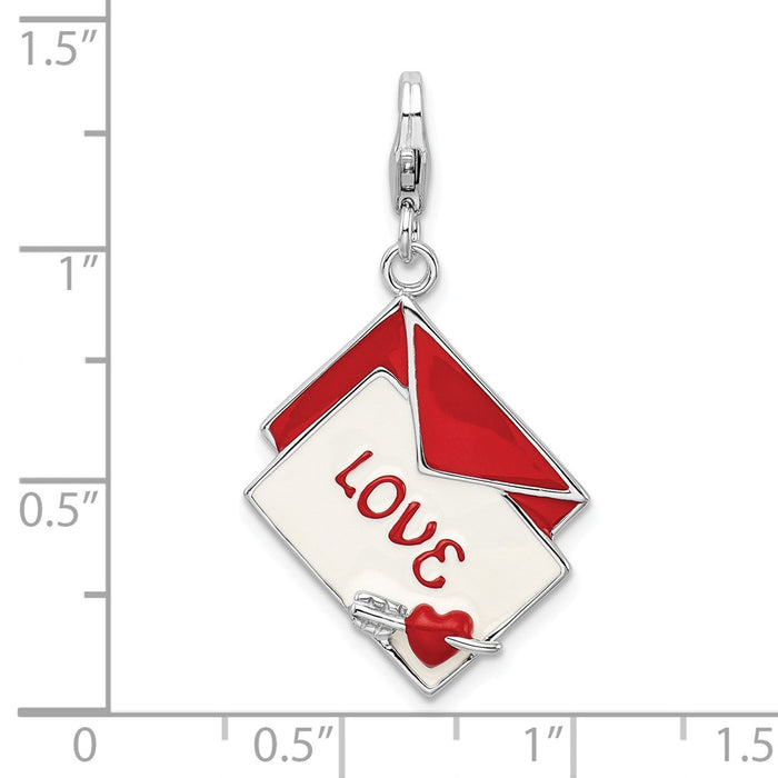 Million Charms 925 Sterling Silver Rhodium-Plated Enameled Love Letter With Lobster Clasp Charm