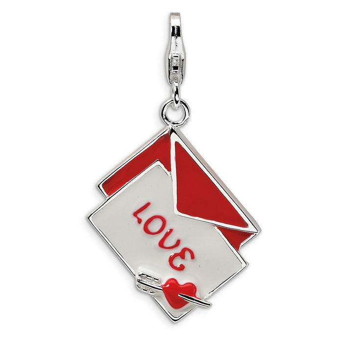 Million Charms 925 Sterling Silver Rhodium-Plated Enameled Love Letter With Lobster Clasp Charm