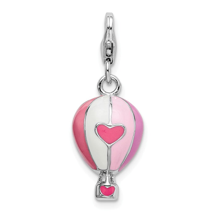 Million Charms 925 Sterling Silver With Rhodium-Plated 3-D Enameled Hot Air Balloon With Lobster Clasp Charm