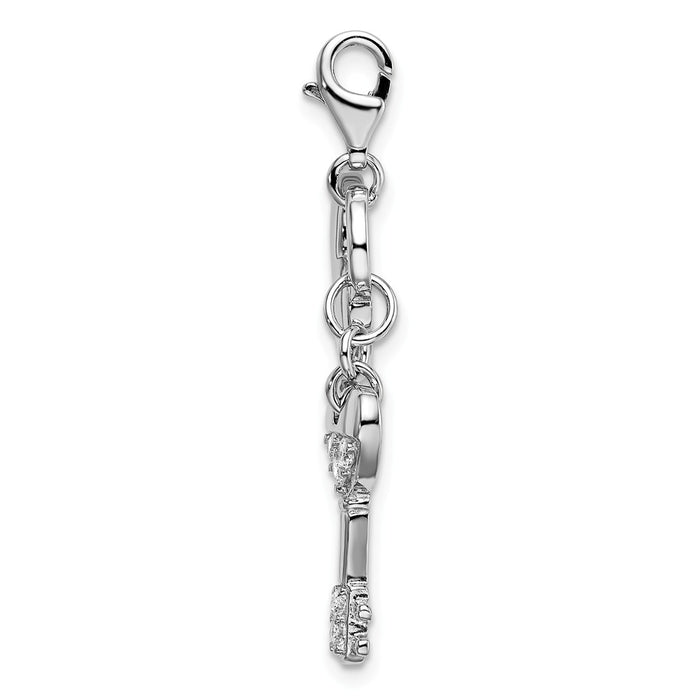 Million Charms 925 Sterling Silver Rhodium-Plated (Cubic Zirconia) CZ Heart, Key With Lobster Clasp Charm