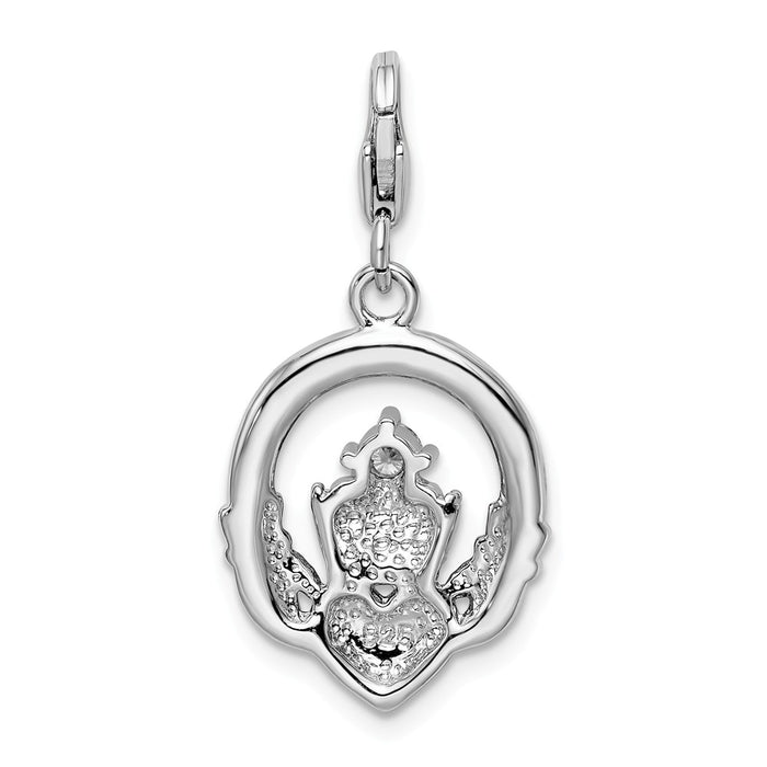 Million Charms 925 Sterling Silver Rhodium-Plated (Cubic Zirconia) CZ Claddagh With Lobster Clasp Charm