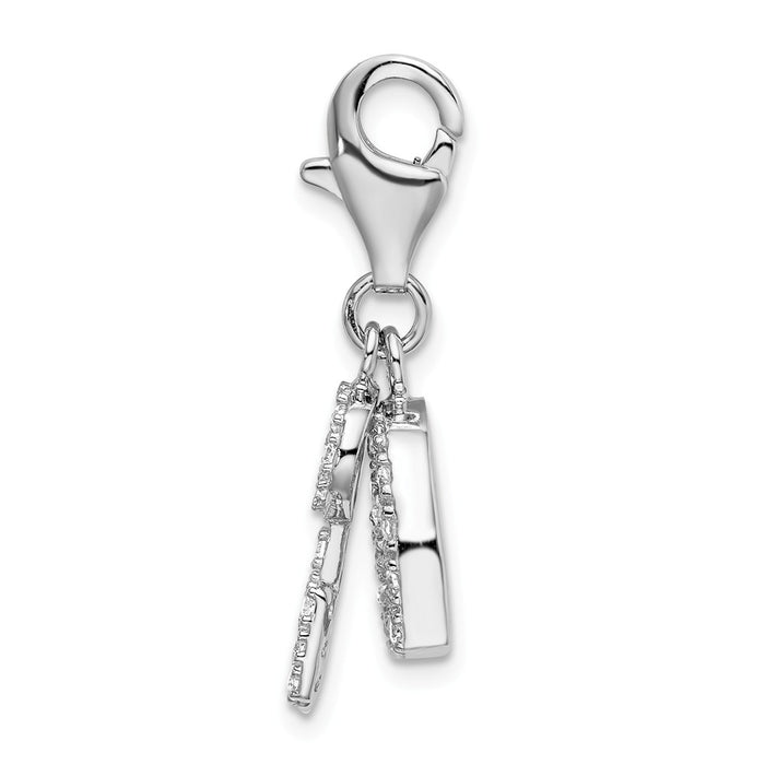 Million Charms 925 Sterling Silver Rhodium-Plated (Cubic Zirconia) CZ Heart, Key With Lobster Clasp Charm