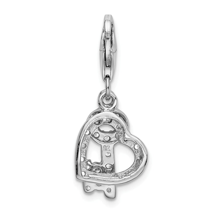 Million Charms 925 Sterling Silver Rhodium-Plated (Cubic Zirconia) CZ Heart, Key With Lobster Clasp Charm