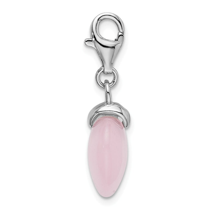 Million Charms 925 Sterling Silver Rhodium-Plated Rose Quartz Heart With Lobster Clasp Charm