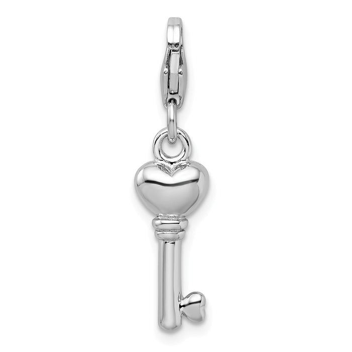 Million Charms 925 Sterling Silver Rhodium-Plated 3-D Key With Lobster Clasp Charm