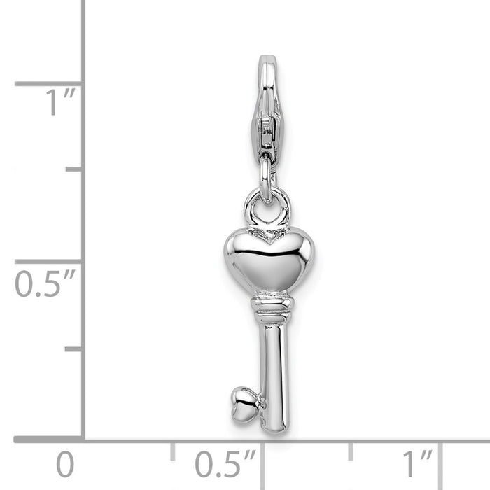 Million Charms 925 Sterling Silver Rhodium-Plated 3-D Key With Lobster Clasp Charm