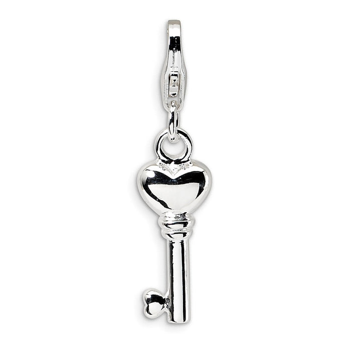 Million Charms 925 Sterling Silver Rhodium-Plated 3-D Key With Lobster Clasp Charm