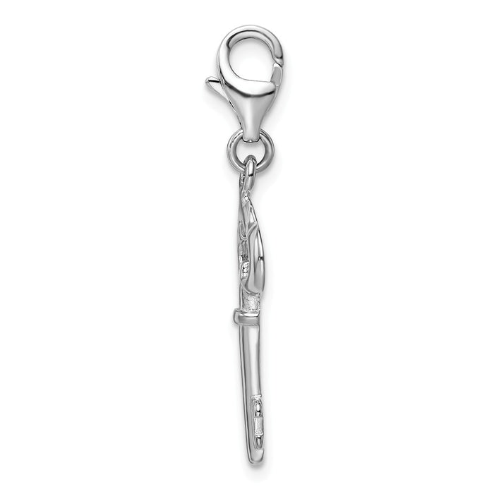 Million Charms 925 Sterling Silver Rhodium-Plated Polished Skeleton Key With Lobster Clasp Charm