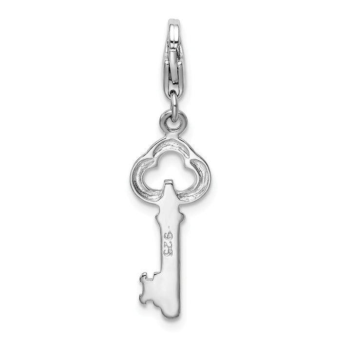 Million Charms 925 Sterling Silver Rhodium-Plated Polished Skeleton Key With Lobster Clasp Charm