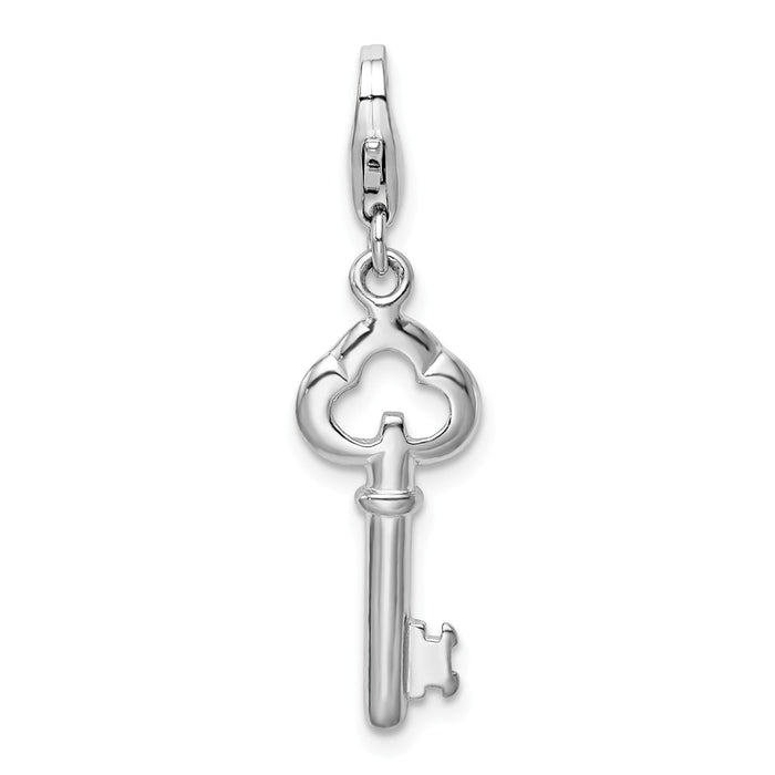 Million Charms 925 Sterling Silver Rhodium-Plated Polished Skeleton Key With Lobster Clasp Charm