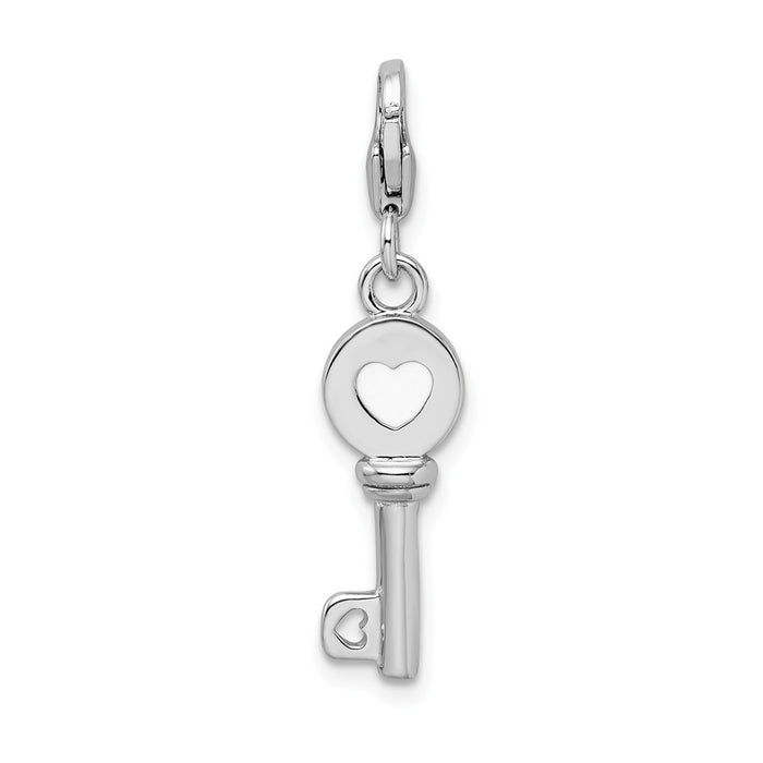 Million Charms 925 Sterling Silver Rhodium-Plated 3-D Enameled Key With Lobster Clasp Charm