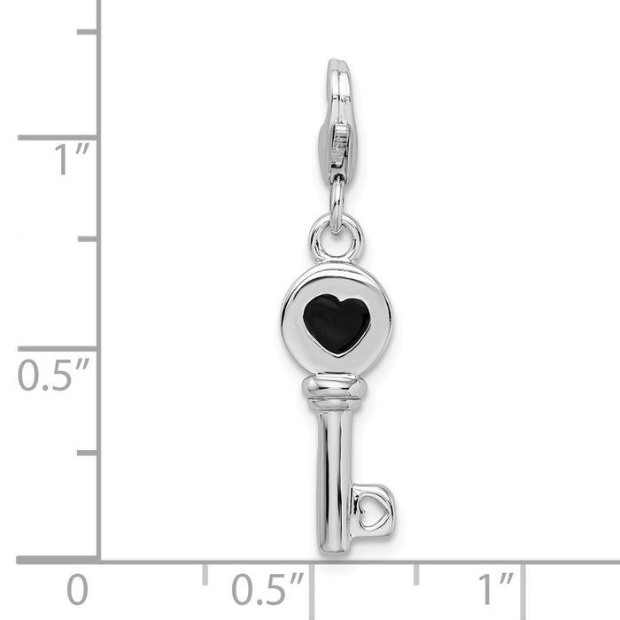 Million Charms 925 Sterling Silver Rhodium-Plated 3-D Enameled Key With Lobster Clasp Charm