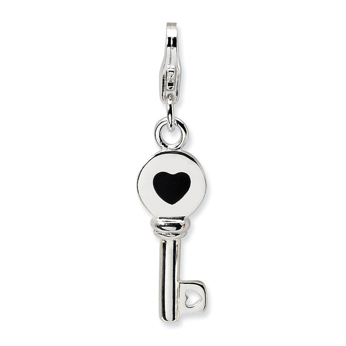 Million Charms 925 Sterling Silver Rhodium-Plated 3-D Enameled Key With Lobster Clasp Charm