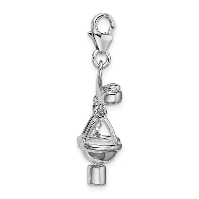 Million Charms 925 Sterling Silver With Rhodium-Plated 3-D Enameled Scales Of Justice With Lobster Clasp Charm