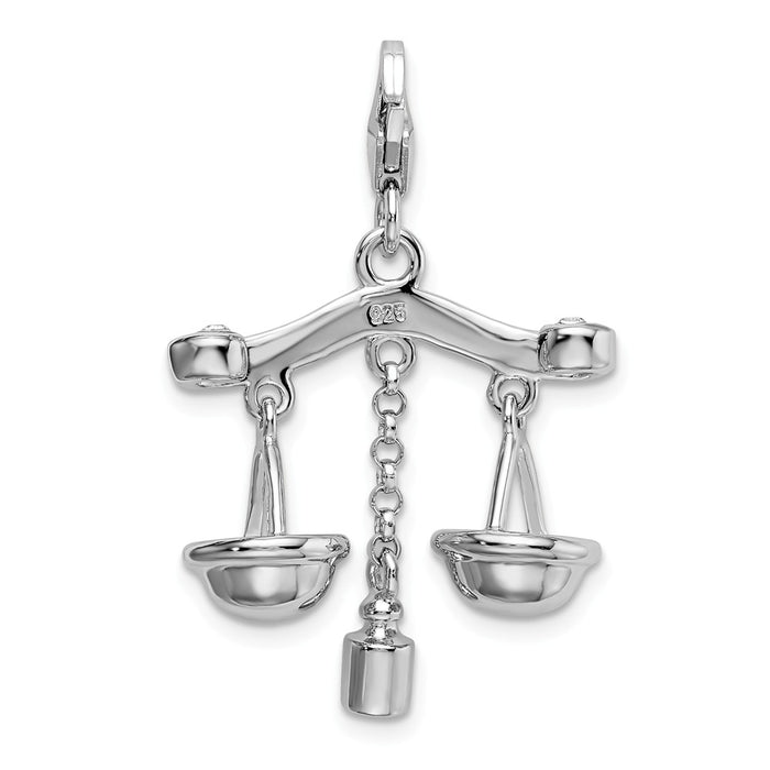 Million Charms 925 Sterling Silver With Rhodium-Plated 3-D Enameled Scales Of Justice With Lobster Clasp Charm