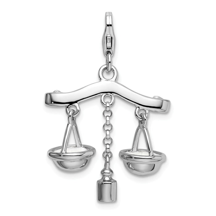 Million Charms 925 Sterling Silver With Rhodium-Plated 3-D Enameled Scales Of Justice With Lobster Clasp Charm